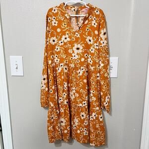 Victory Heart Girl's Dress Sz‎ 12 Golden Yellow Floral Tiered Prairie